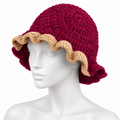 Handmade Burgundy & Cream Crochet Ruffle-Brim Hat