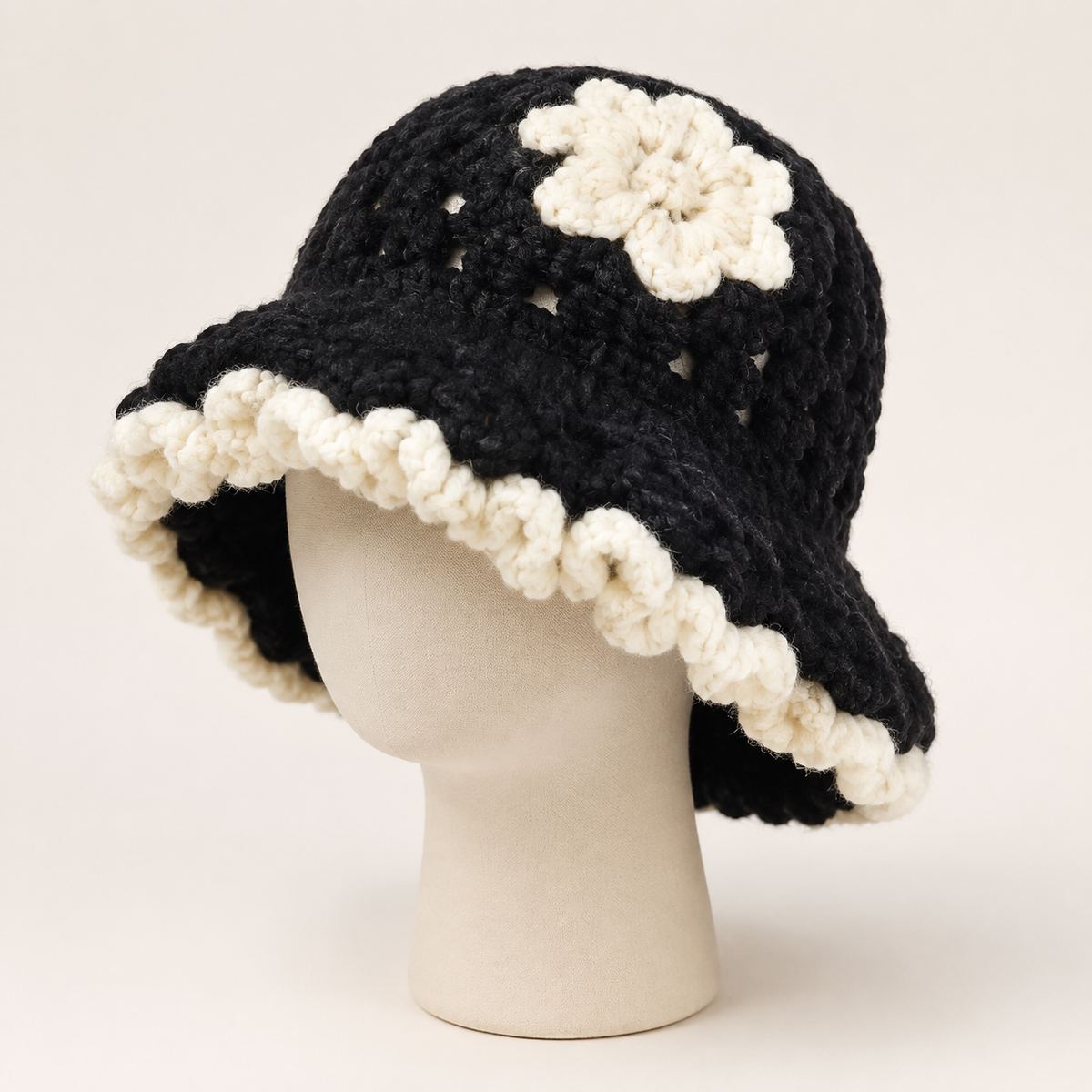 handmade black and white crochet hat
