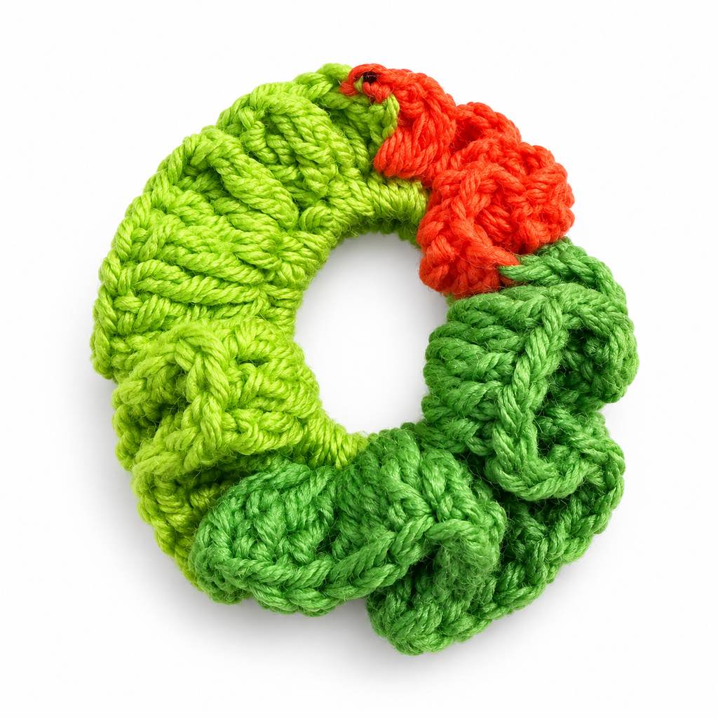 Handmade Green & Orange Crochet Hair Scrunchie