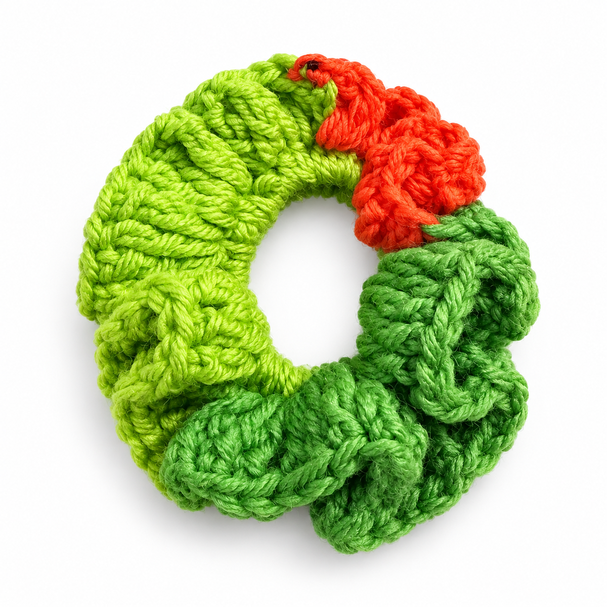 Handmade Green & Orange Crochet Hair Scrunchie