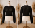 Black Crochet Long-Sleeve Crop TopAyabombe Handmade